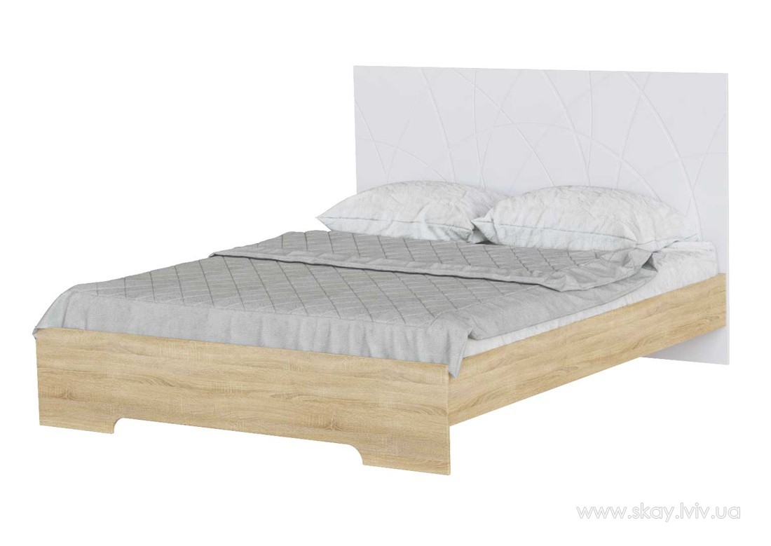 Ліжко 160 Лоретто дуб сонома + білий супермат з дерев'яним вкладом
